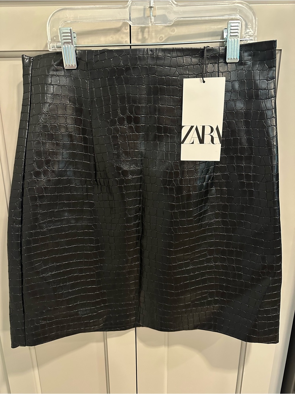 New Zara black faux alligator leather looking mini skirt size small